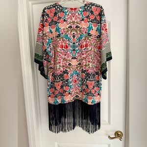 Floral Kimono with Fringe Topper